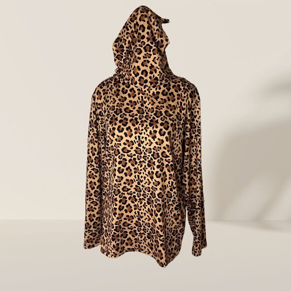 Haute Edition Leopard Print Cowl Neck Top w/ Built-In Mask 🐆 Size M - Picture 2 of 8